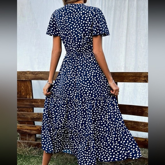 Boho Dalmatian print tie waist ruffle hem dress - Picture 3 of 6